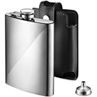 Licorera de Acero Inoxidable 227ml - 8oz con Embudo y Bolsa de Cuero Sintético